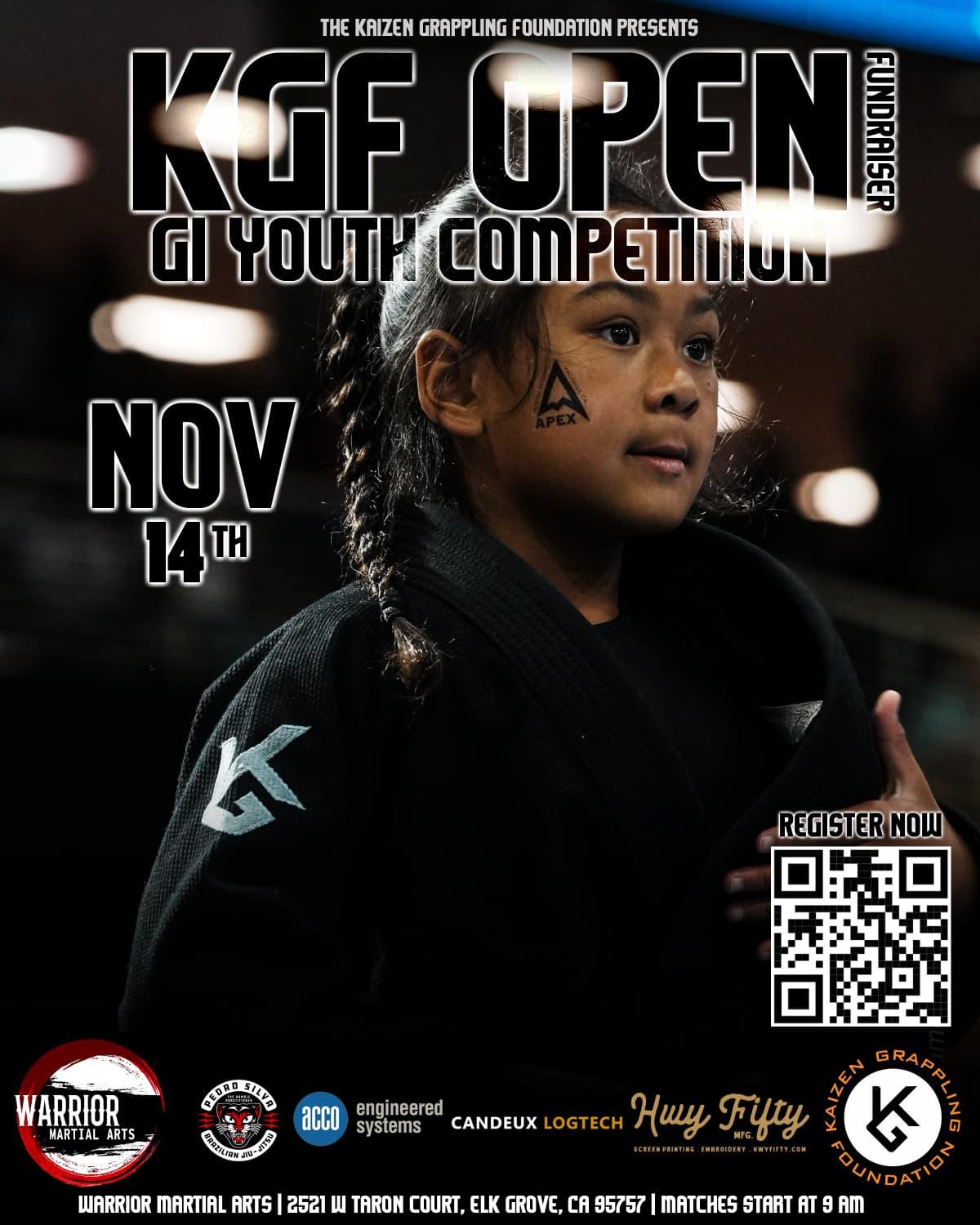 KGF Open Youth Competition - November 14th. Coming Soon. Proudly supported by ACCO, Warrior BJJ, Hwy Fifty, and Pedro Silva BJJ.